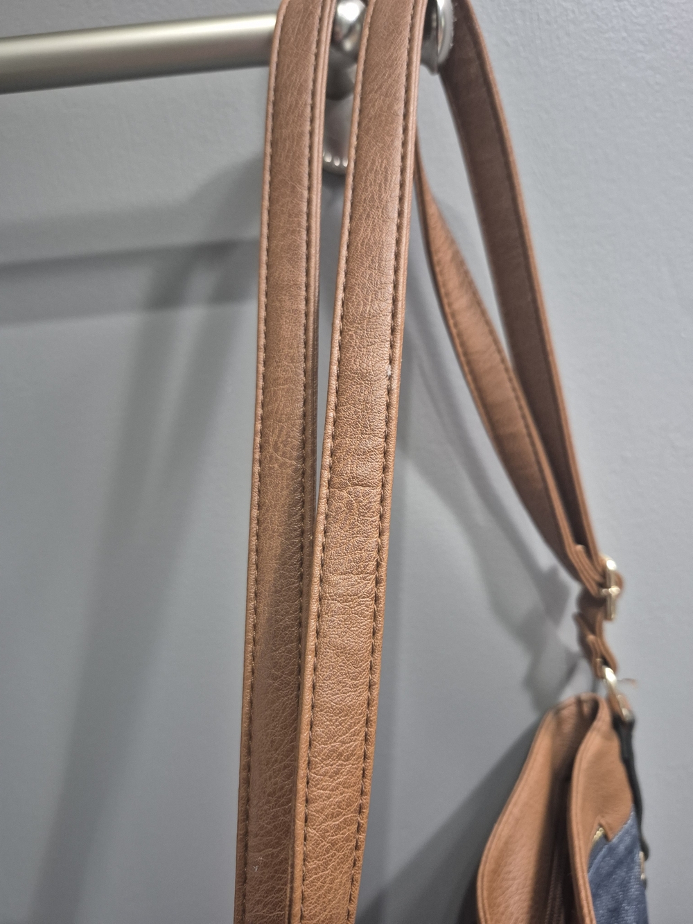 Women’s Crossbody/Shoulder Bag in Dark Blue Denim and Brown Faux Leather - Picture 10 of 12